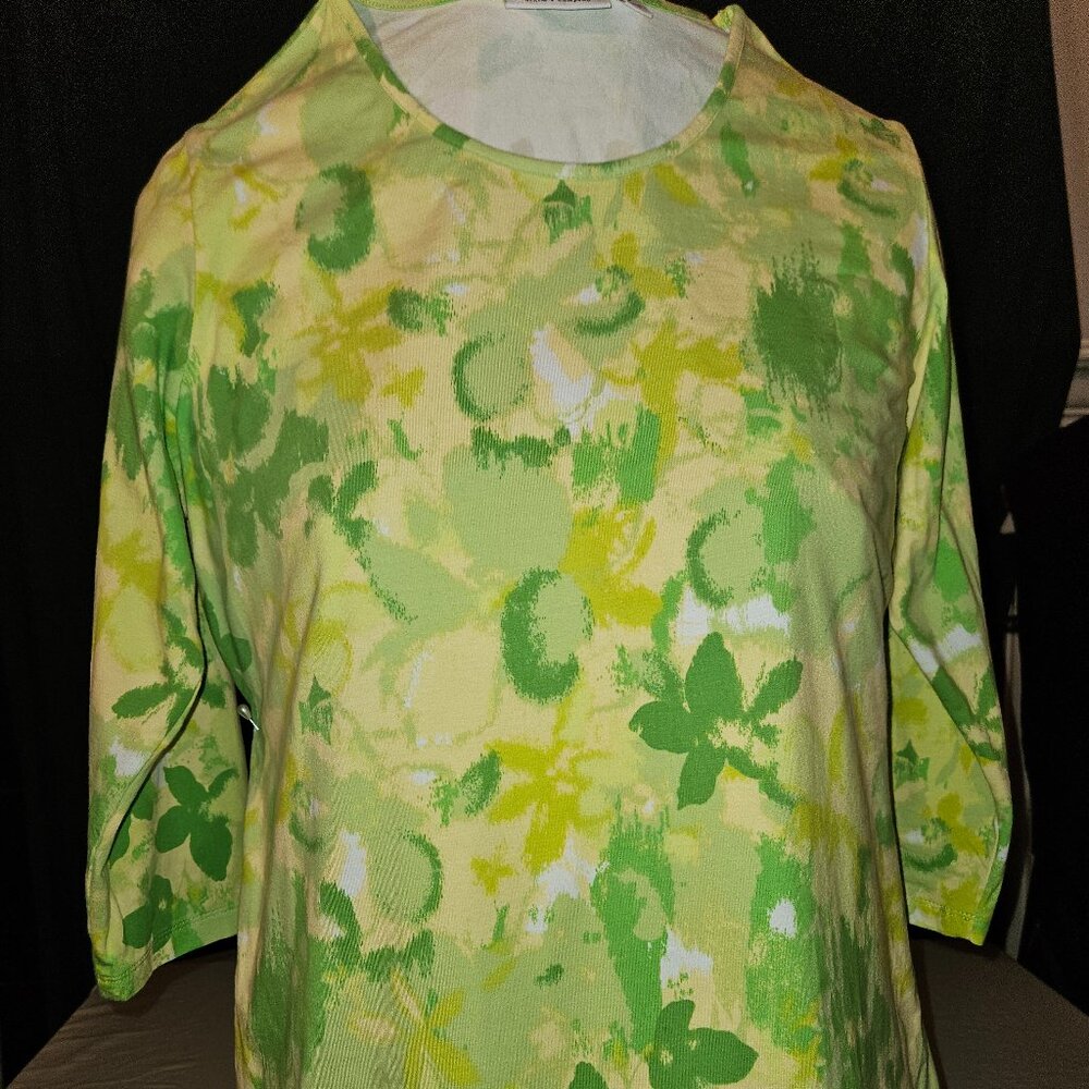 Denim & Co Scoop Neck Knit Top, 3/4 Sleeves Size L